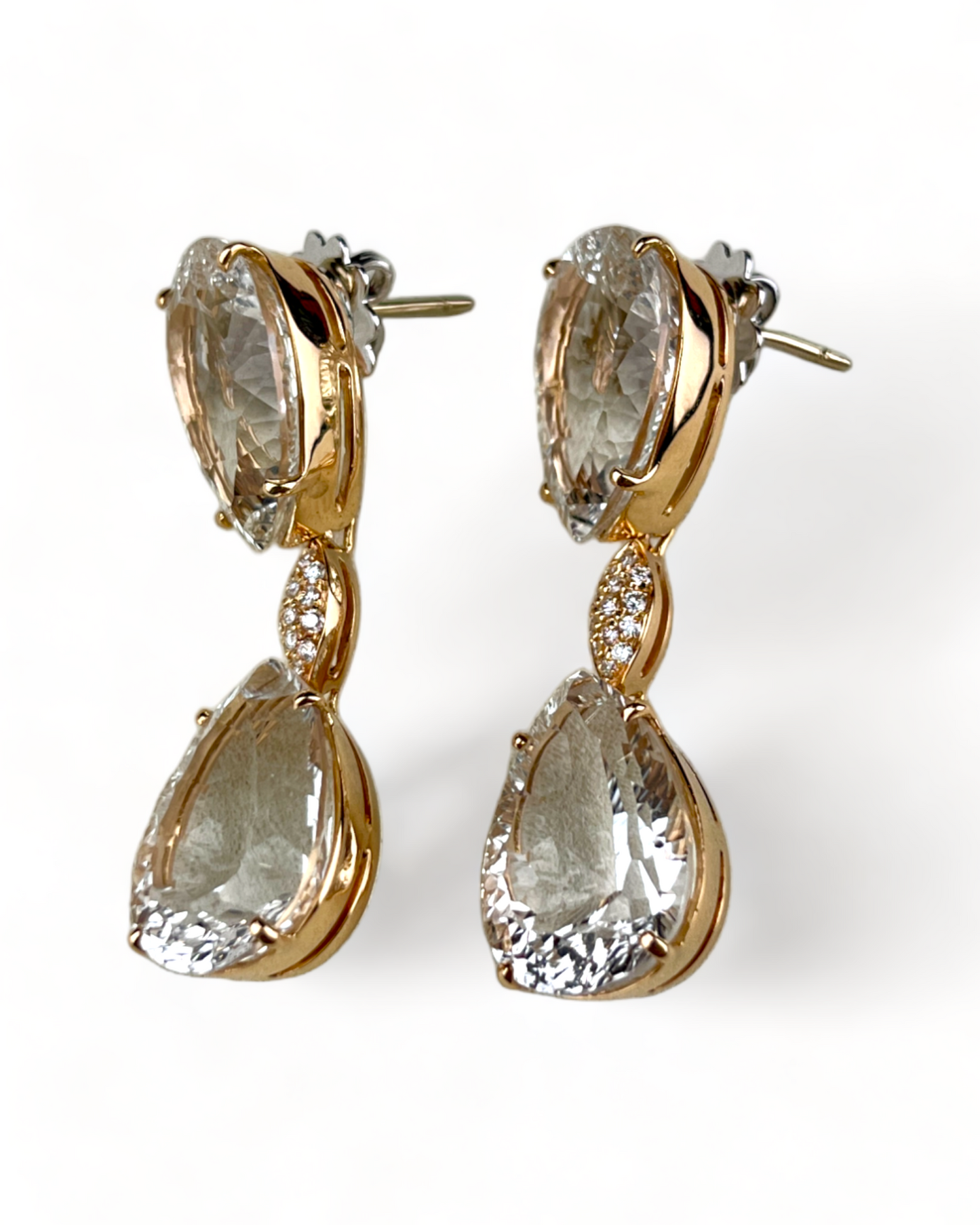 Gold Earrings with Clear Topaz and Diamonds