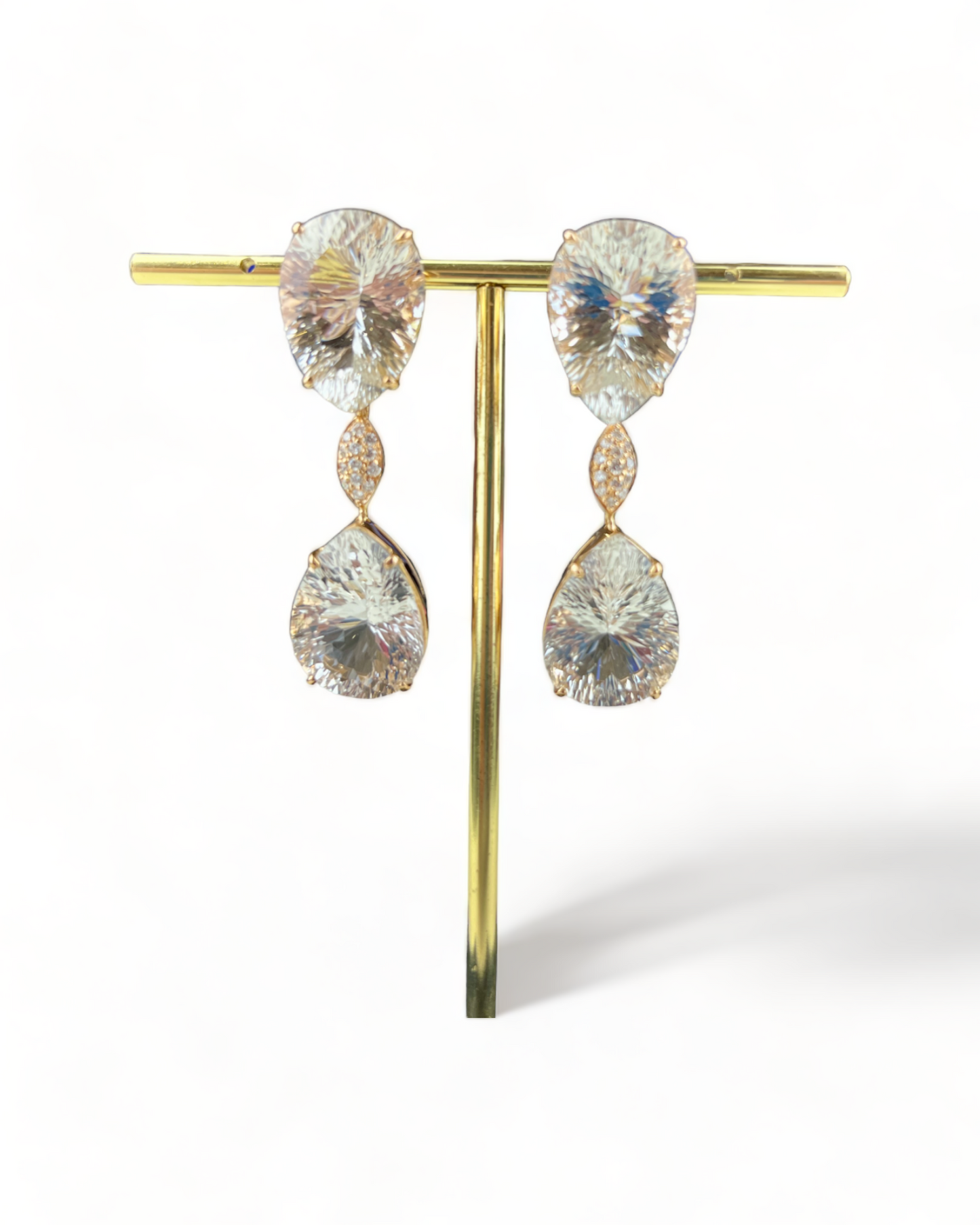 Gold Earrings with Clear Topaz and Diamonds