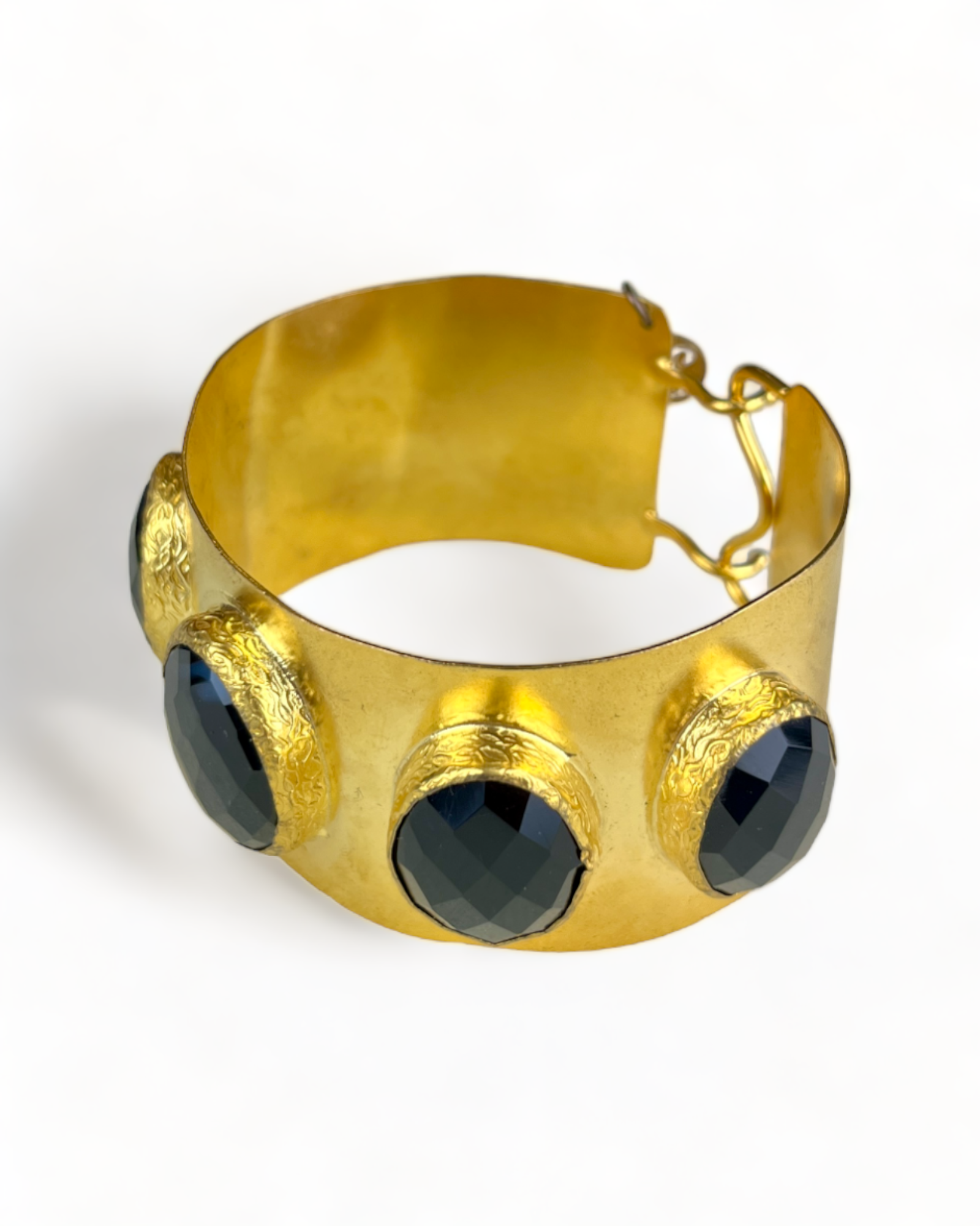Golden Bracelet with Black Faux Stones