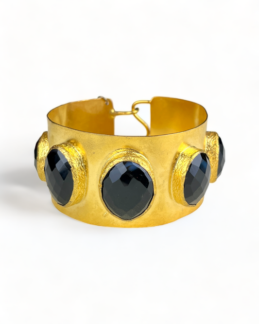 Golden Bracelet with Black Faux Stones