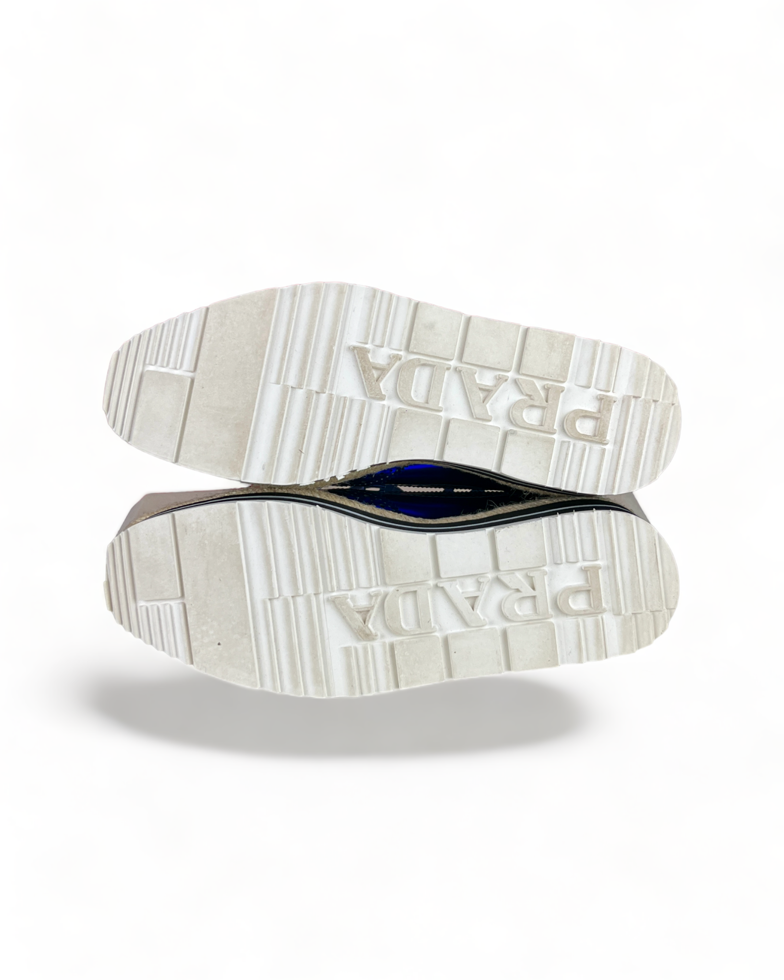 Prada Metallic Blue Brogue Leather Wave Wingtip Espadrille Platform Derby Sneakers