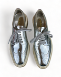 Prada Metallic Silver Brogue Leather Wave Wingtip Espadrille Platform Derby Sneakers