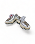 Prada Metallic Silver Brogue Leather Wave Wingtip Espadrille Platform Derby Sneakers