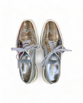 Prada Metallic Silver Brogue Leather Wave Wingtip Espadrille Platform Derby Sneakers