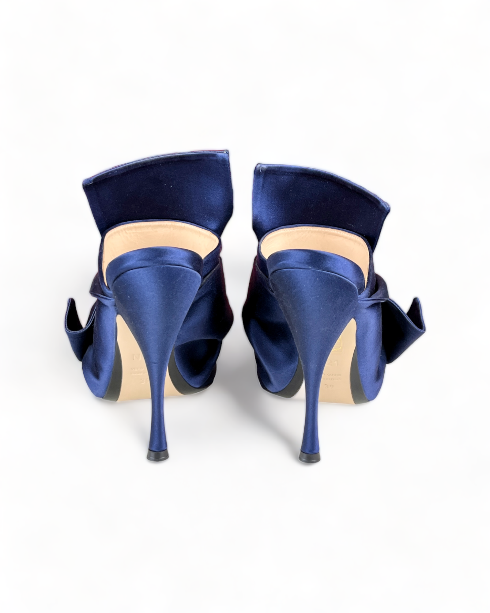N°21 Navy Satin Bow Mules