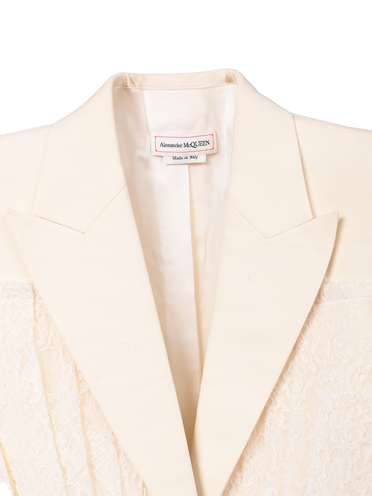 Alexander McQueen Ivory Lace-Sleeve Blazer
