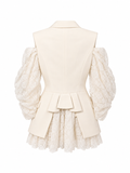 Alexander McQueen Ivory Lace-Sleeve Blazer