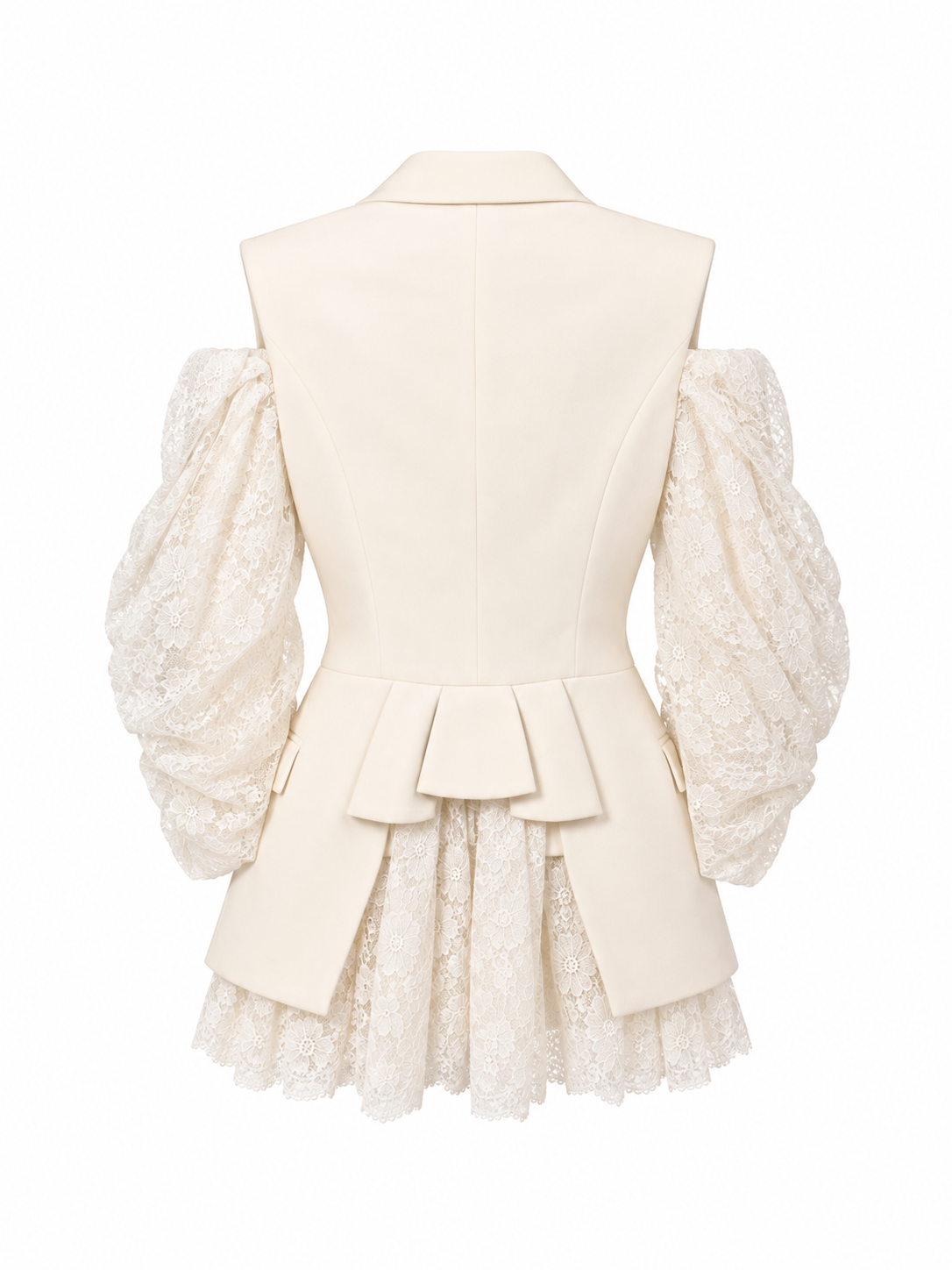 Alexander McQueen Ivory Lace-Sleeve Blazer