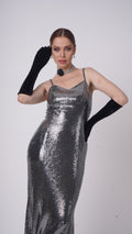 Glimmer Long Curvy Dress – Lycra Sequined Fabric