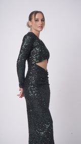 Rochelle Green Long Curvy Dress – Sequined Gown