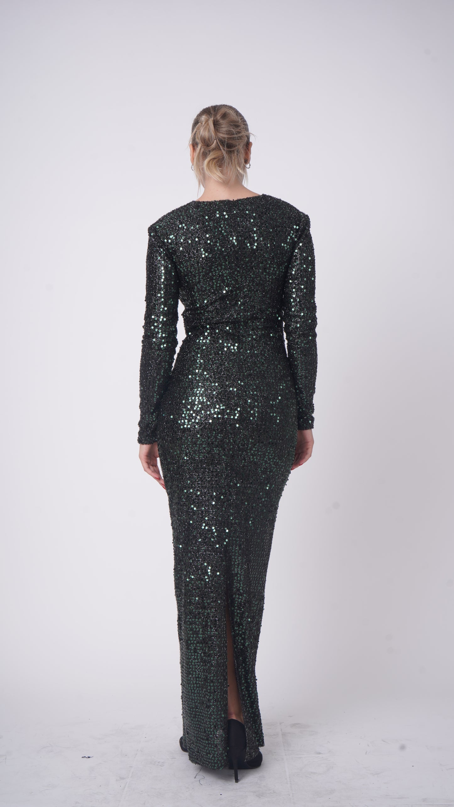 Rochelle Green Long Curvy Dress – Sequined Gown