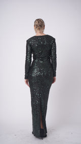 Rochelle Green Long Curvy Dress – Sequined Gown