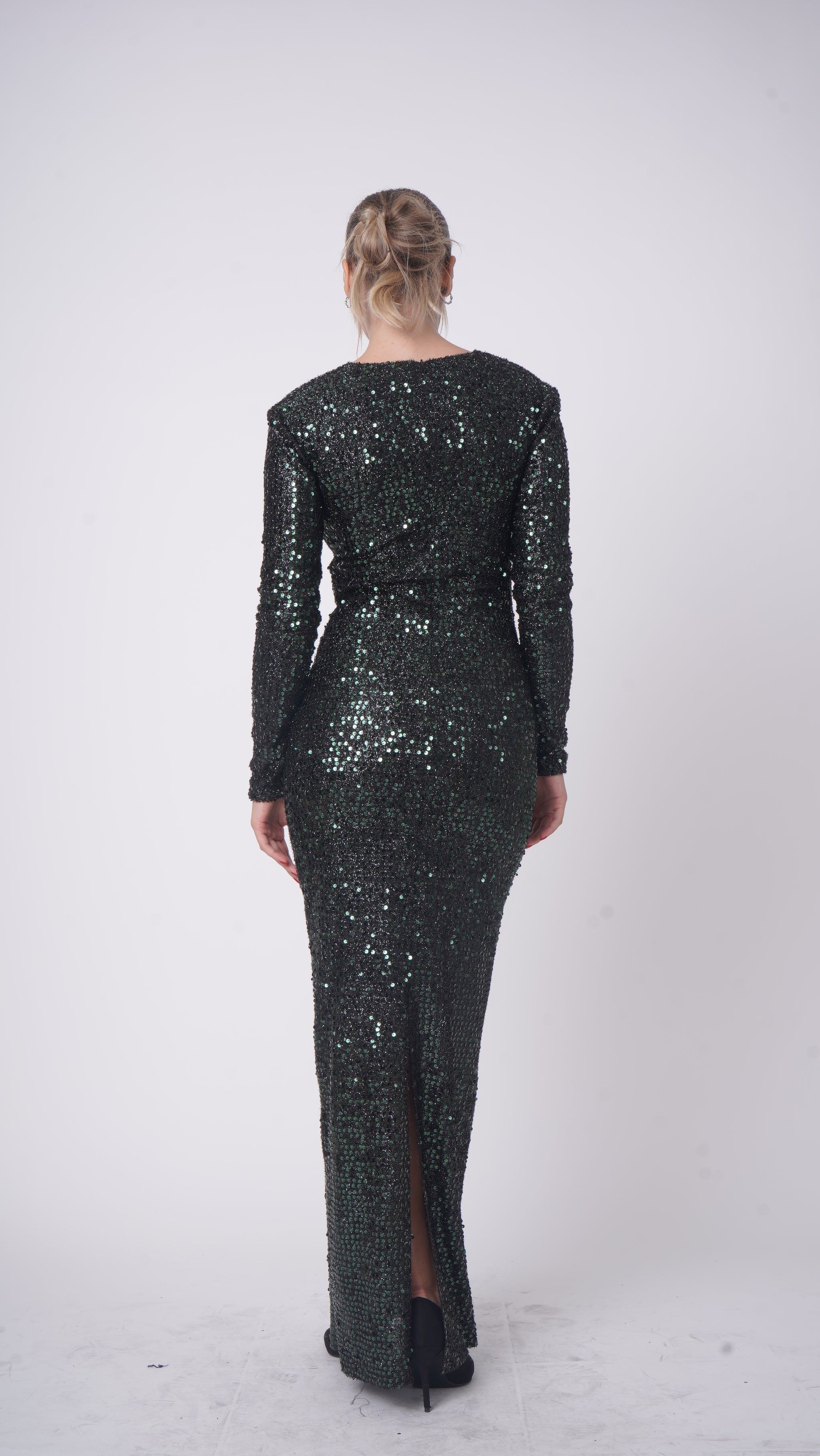 Rochelle Green Long Curvy Dress – Sequined Gown