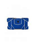 Cobalt blue geometric leather chain shoulder bag front view — luxury pre-owned handbag Saudi Arabia | SO. by Sora