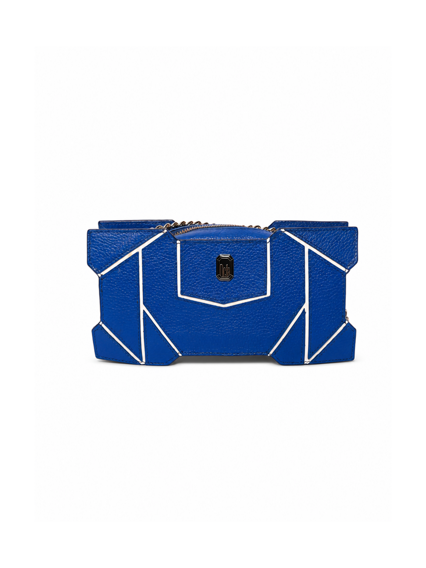 Cobalt blue geometric leather chain shoulder bag front view — luxury pre-owned handbag Saudi Arabia | SO. by Sora