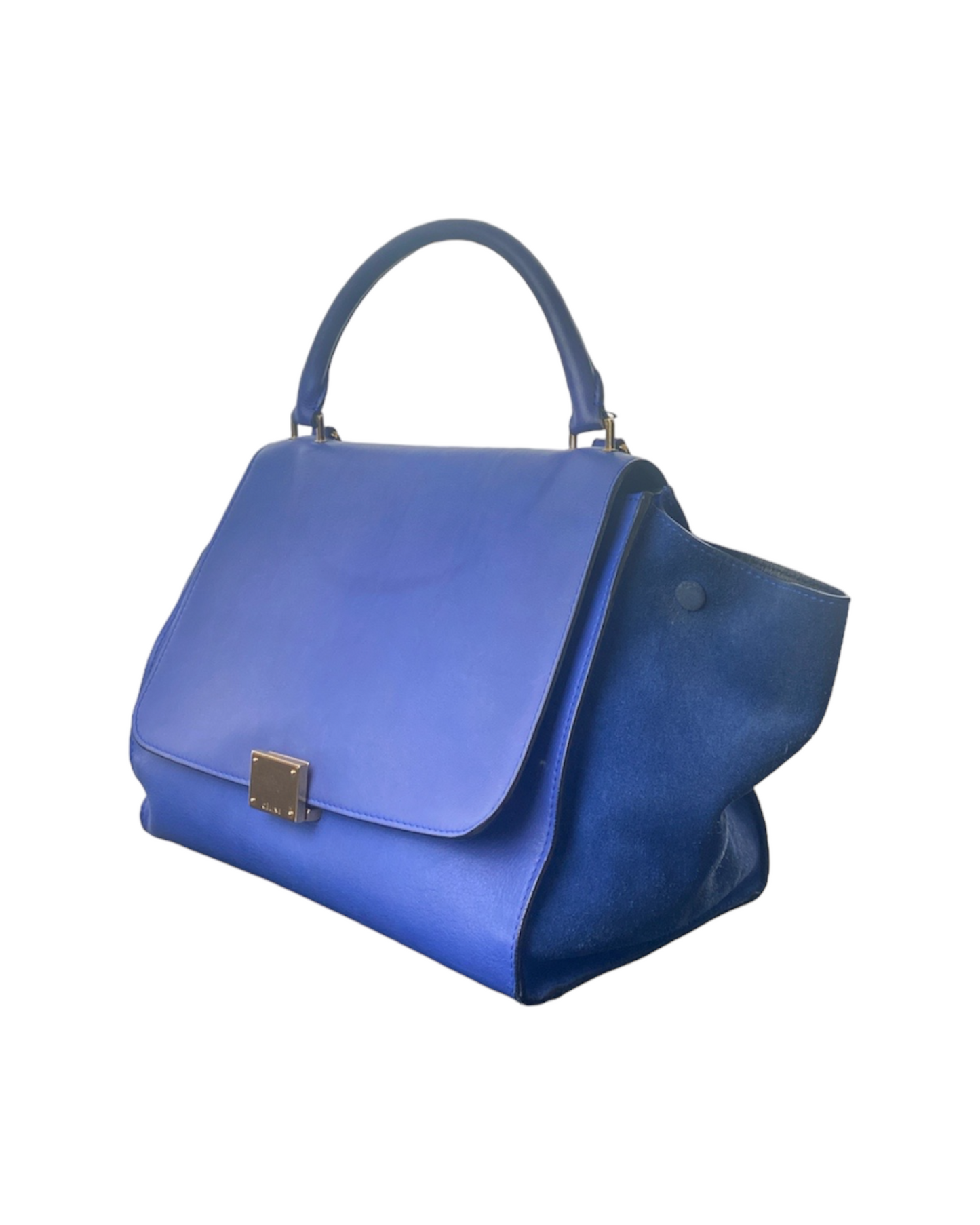 Celine Blue Leather and Suede Medium Trapeze Top Handle Bag