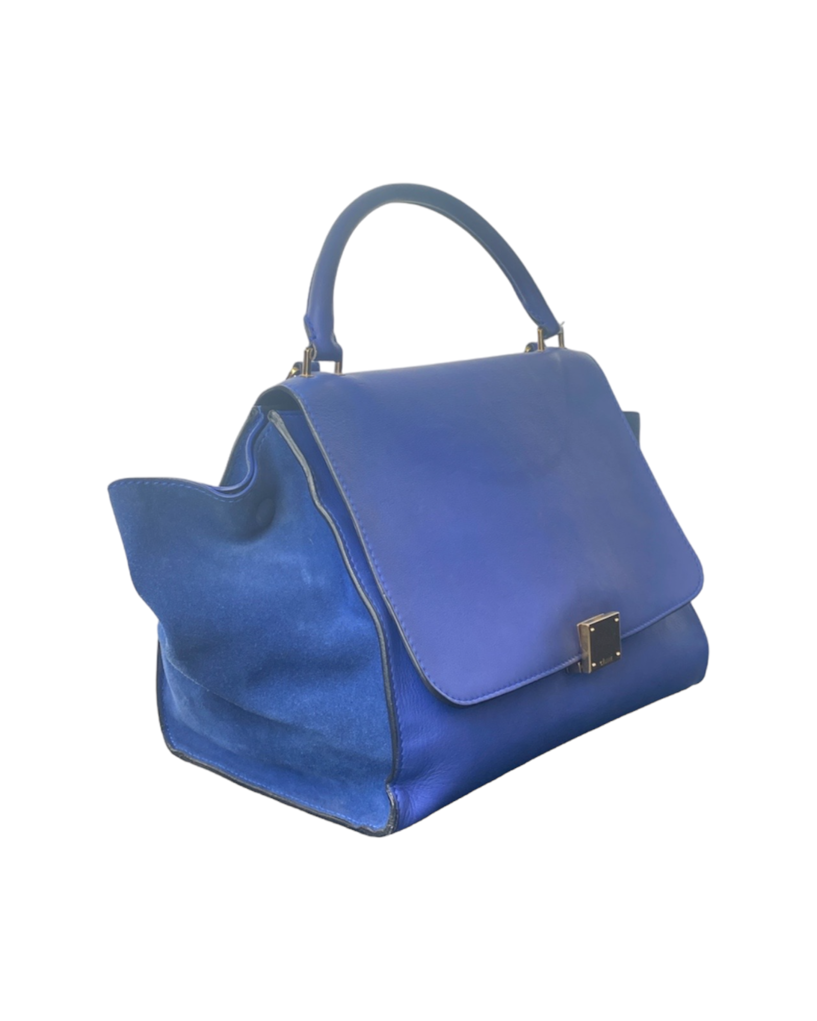 Celine Blue Leather and Suede Medium Trapeze Top Handle Bag