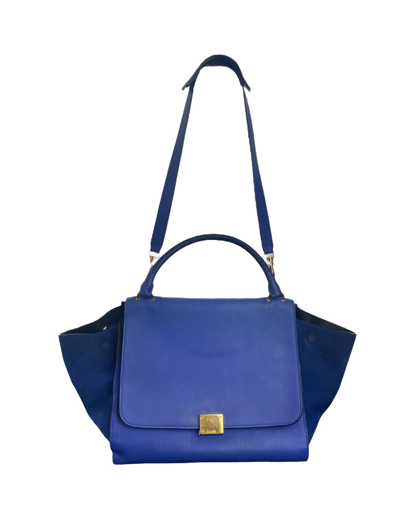 Celine Blue Leather and Suede Medium Trapeze Top Handle Bag