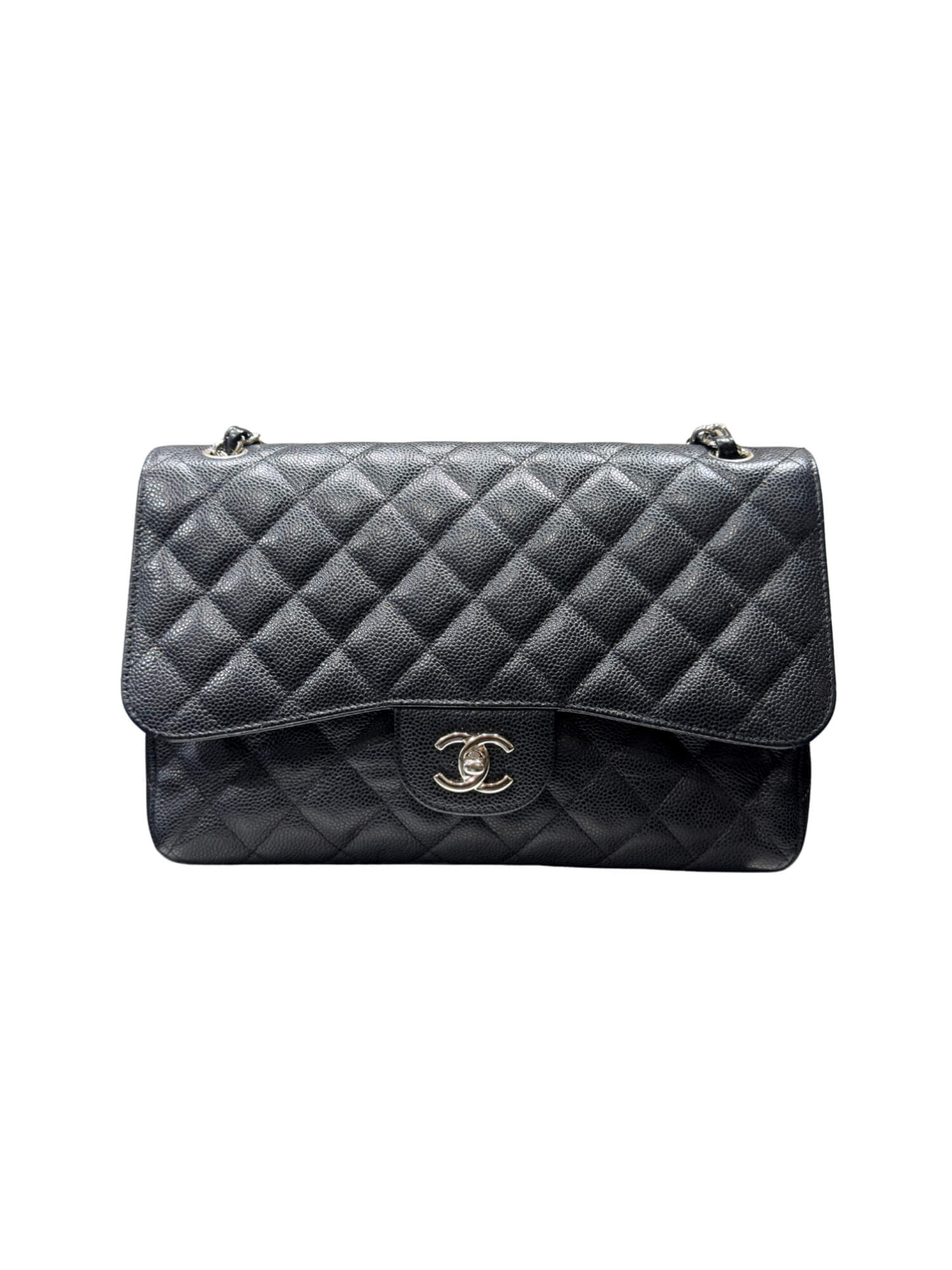 Chanel Jumbo Caviar Double Flap Black Leather Bag