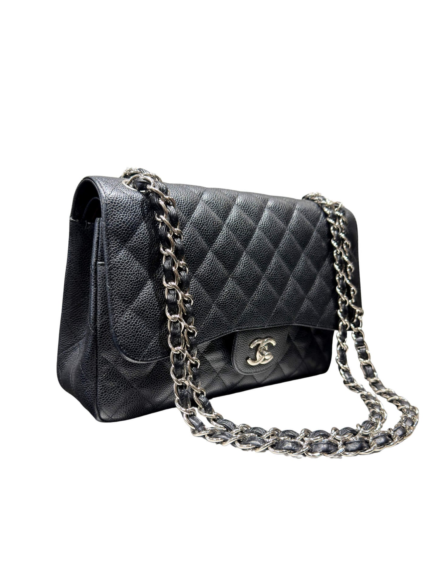 Chanel Jumbo Caviar Double Flap Black Leather Bag