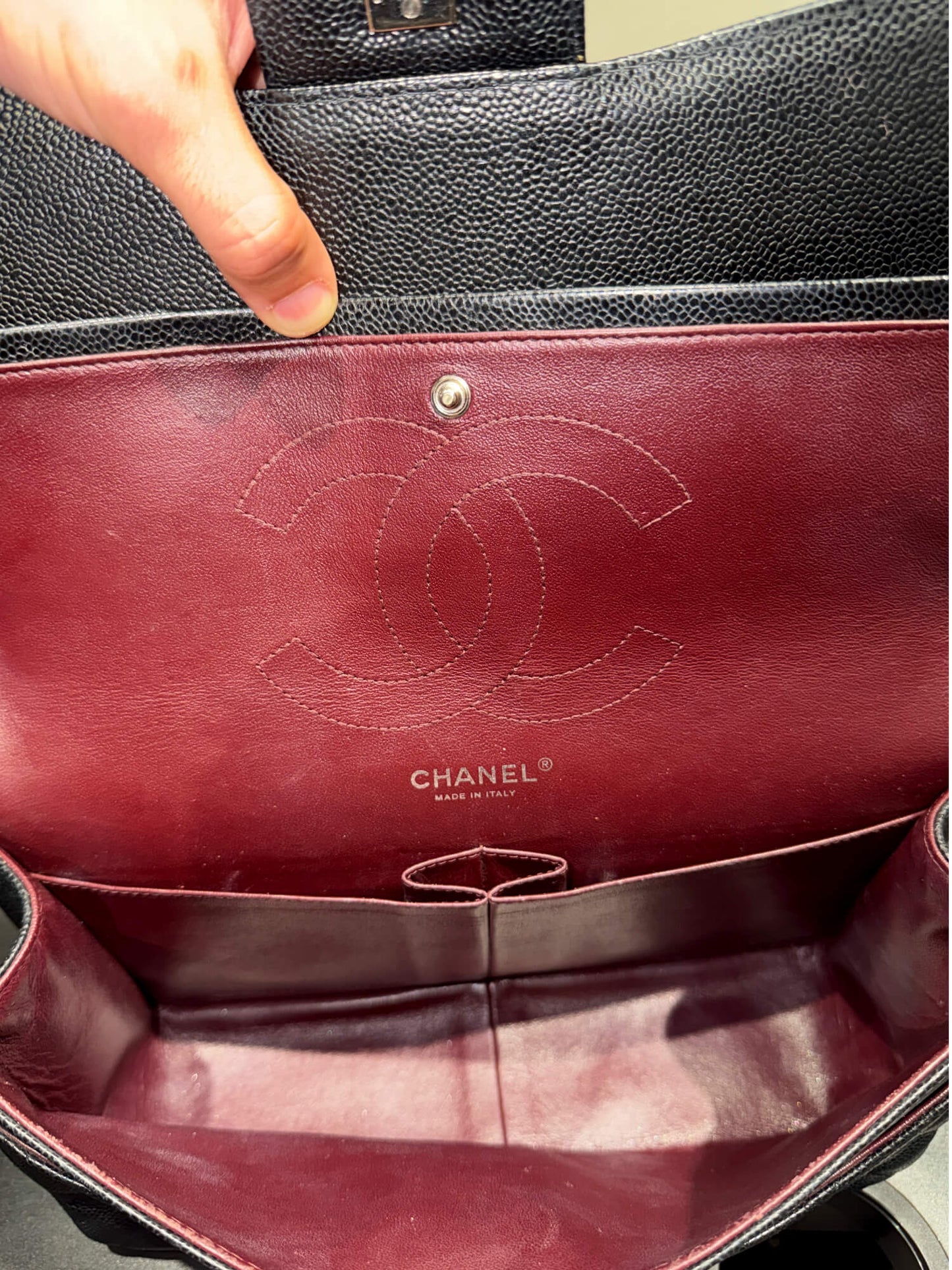 Chanel Jumbo Caviar Double Flap Black Leather Bag