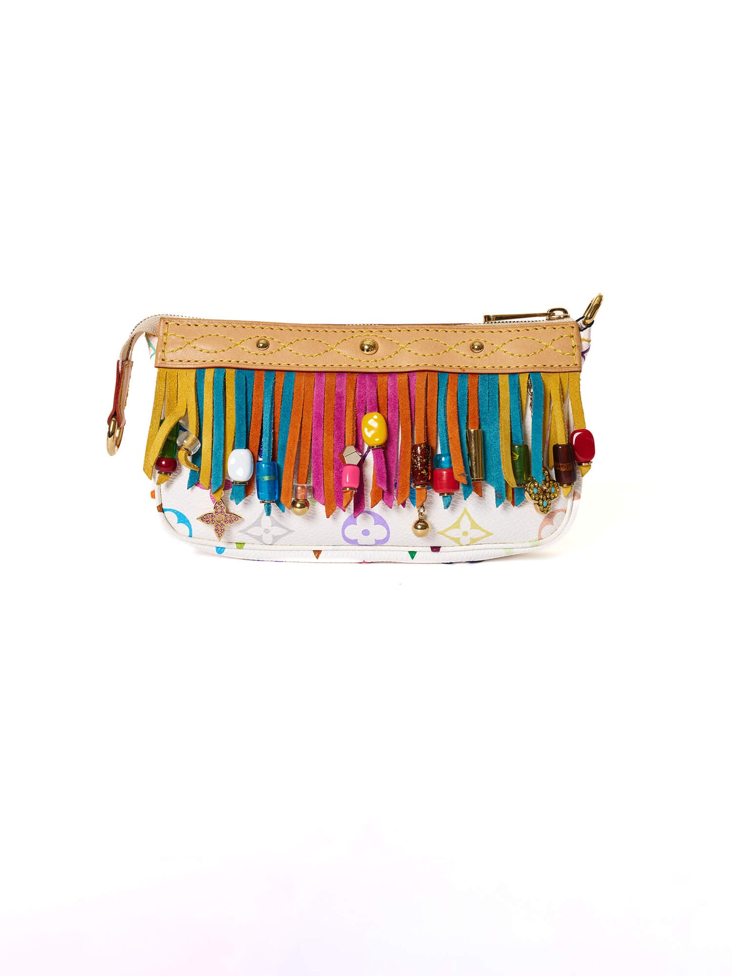Louis Vuitton Limited Edition Monogram Multicolor Fringe Pochette White
