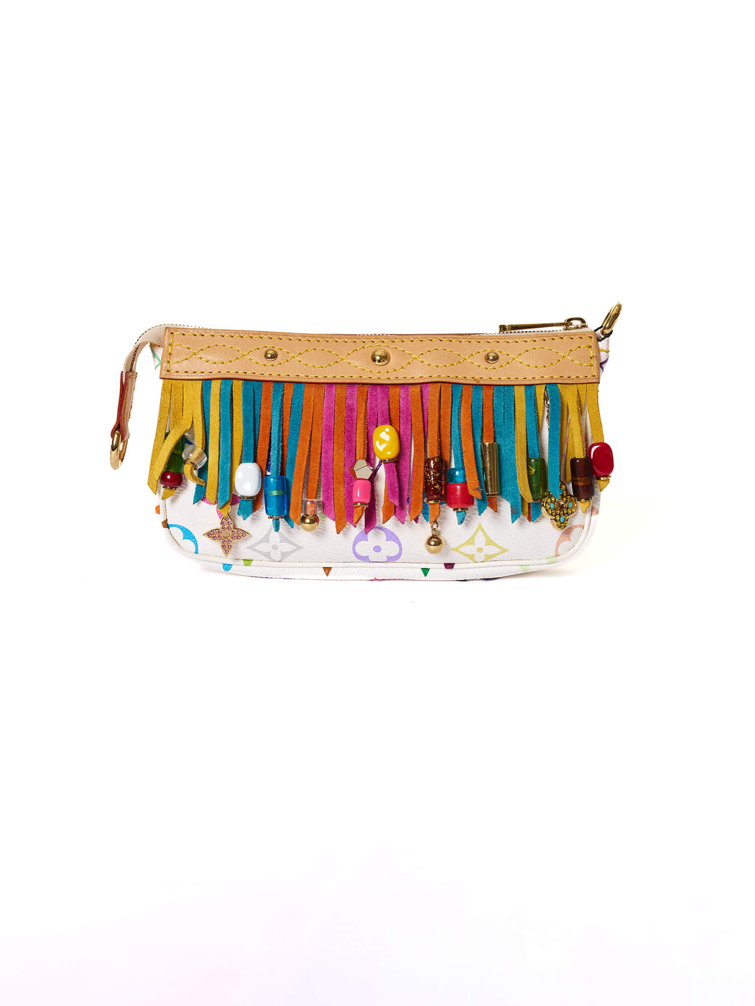 Louis Vuitton Limited Edition Monogram Multicolor Fringe Pochette White