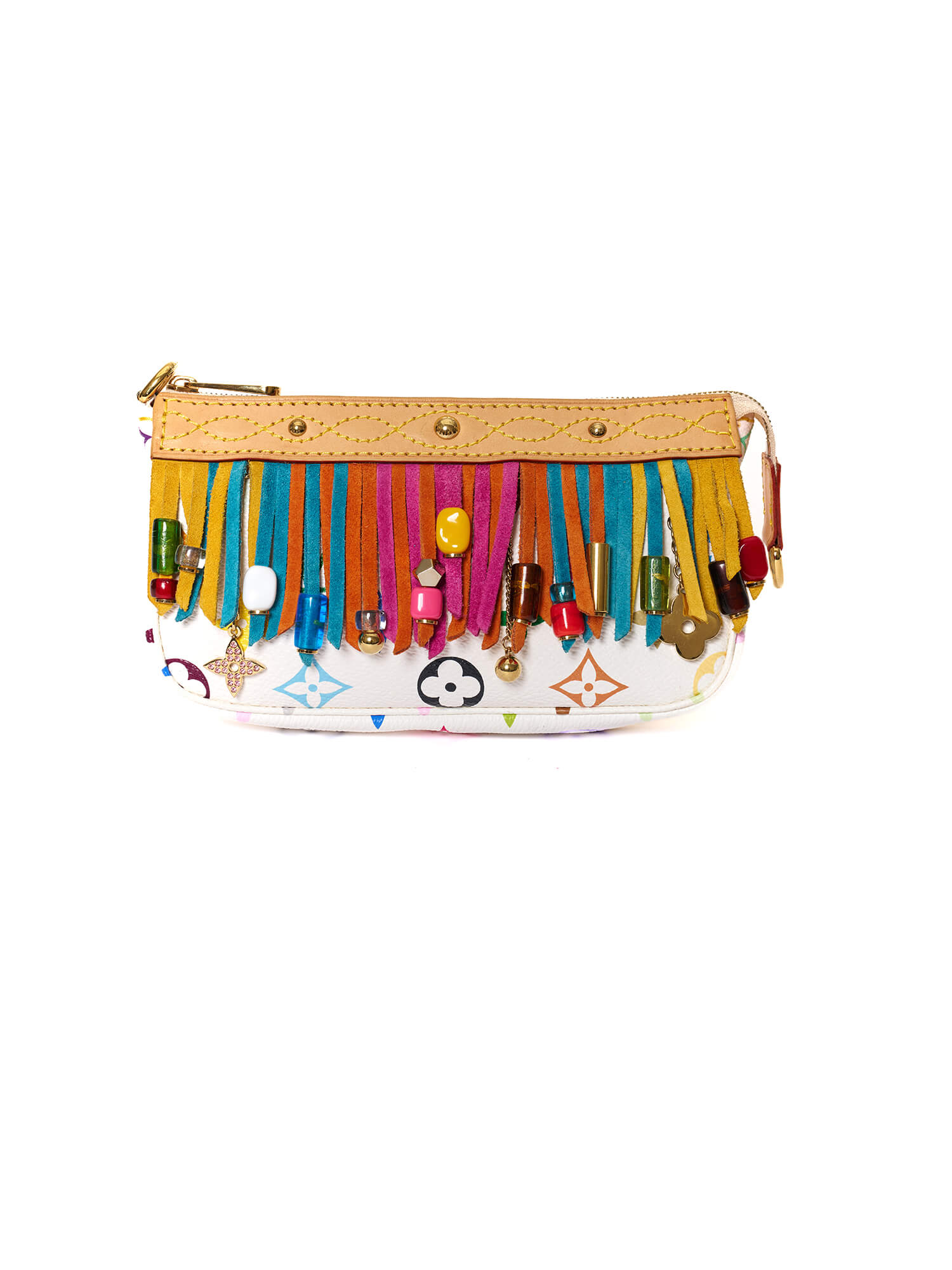 Louis Vuitton Limited Edition Monogram Multicolor Fringe Pochette White