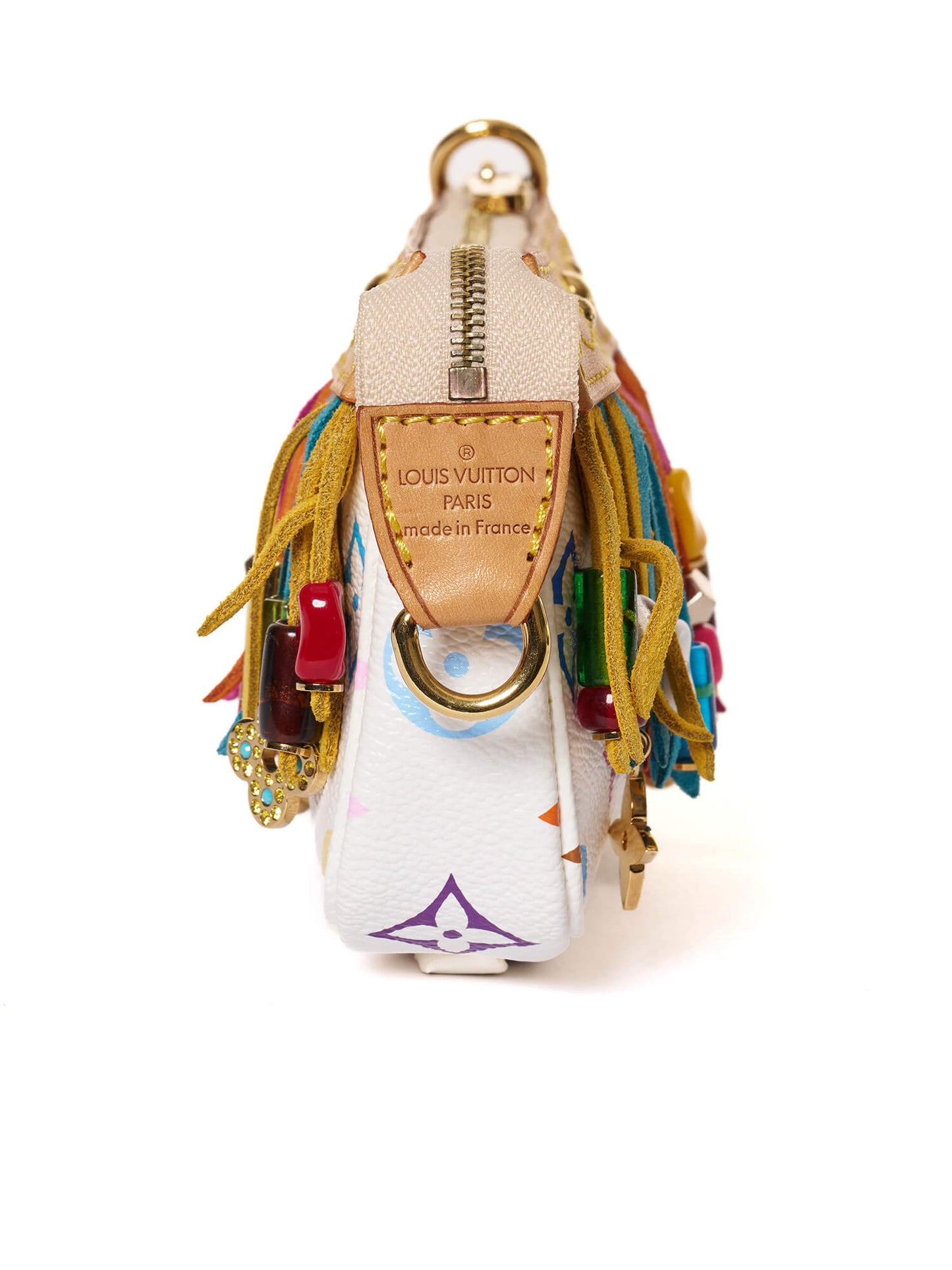 Louis Vuitton Limited Edition Monogram Multicolor Fringe Pochette White