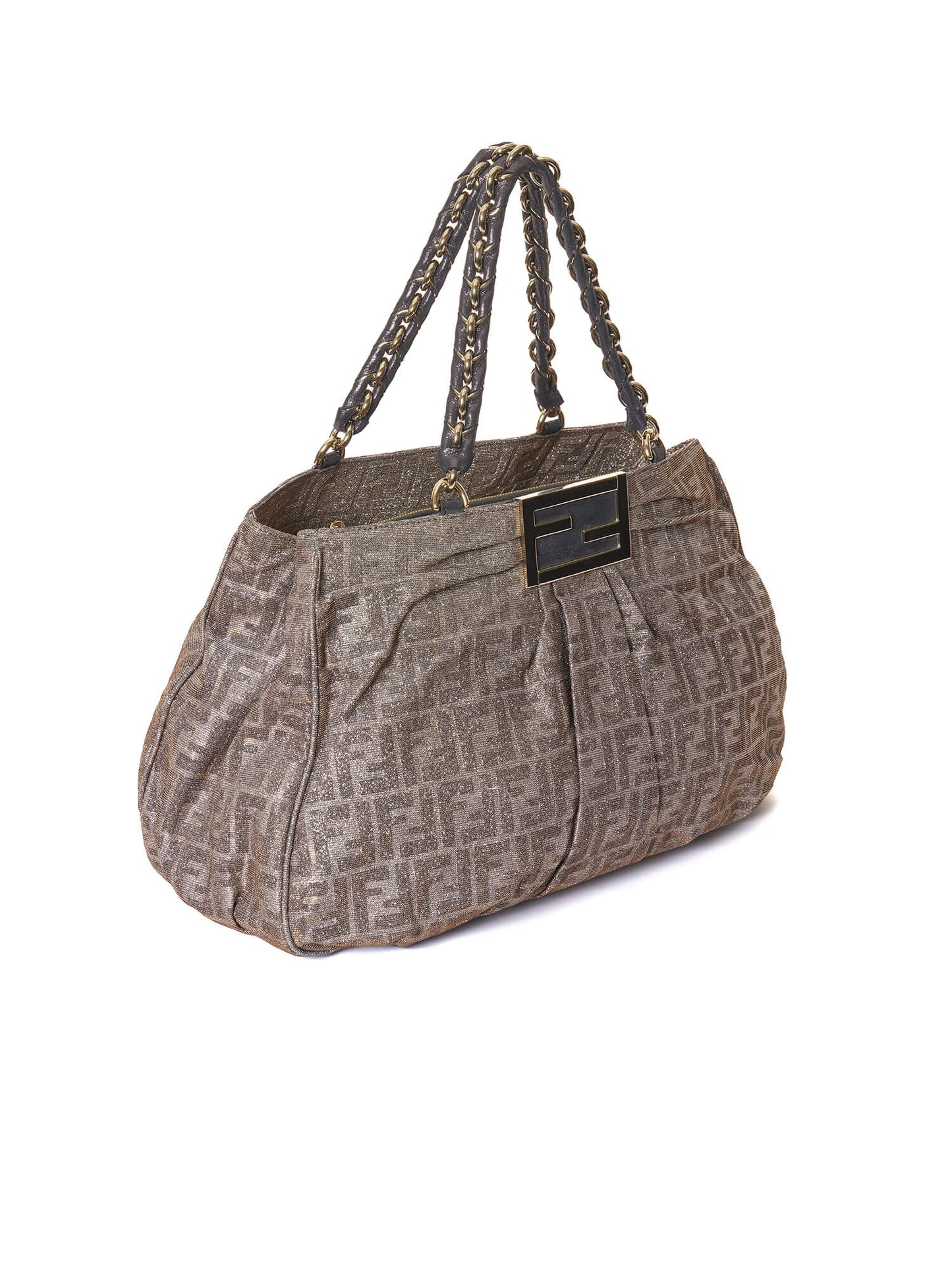 Fendi Gold/Brown Zucca Print Shimmer Canvas Mia Large Shoulder Bag