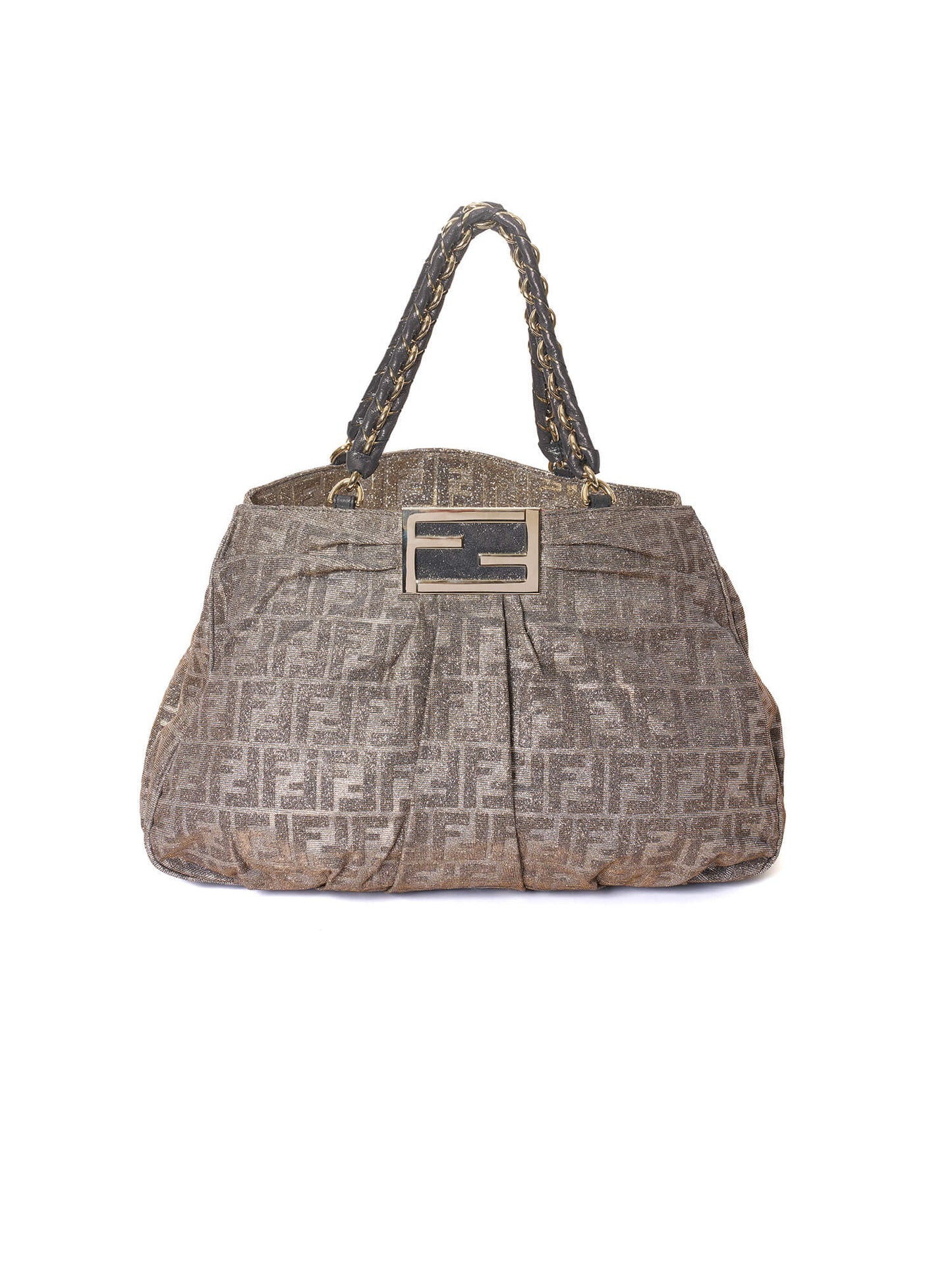 Fendi Gold/Brown Zucca Print Shimmer Canvas Mia Large Shoulder Bag