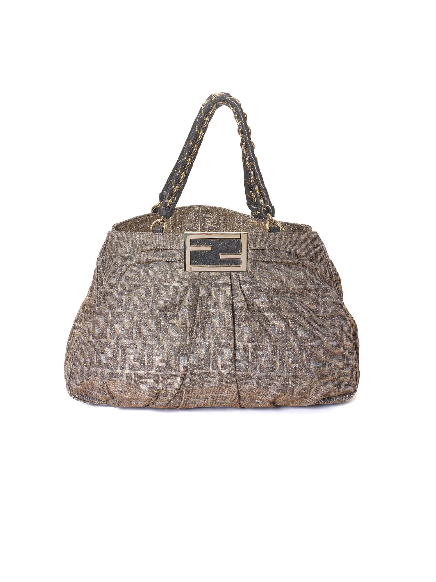 Fendi Gold/Brown Zucca Print Shimmer Canvas Mia Large Shoulder Bag