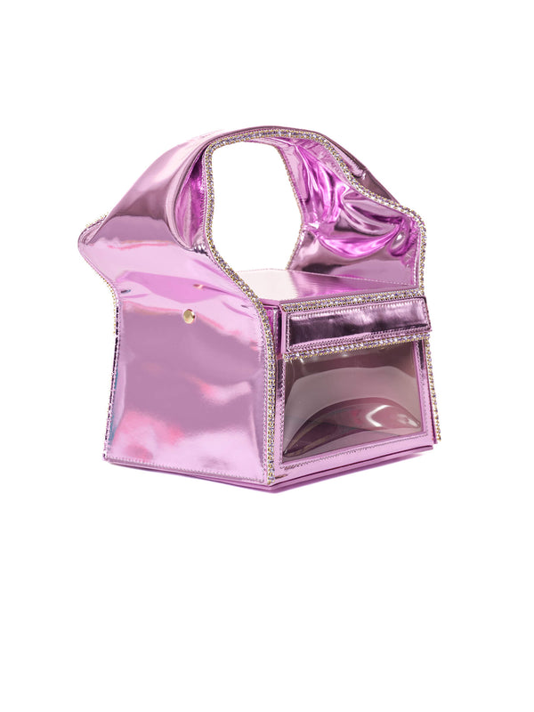 AREA Metallic Lilac Crystal Trimmed Transparent Box Bag