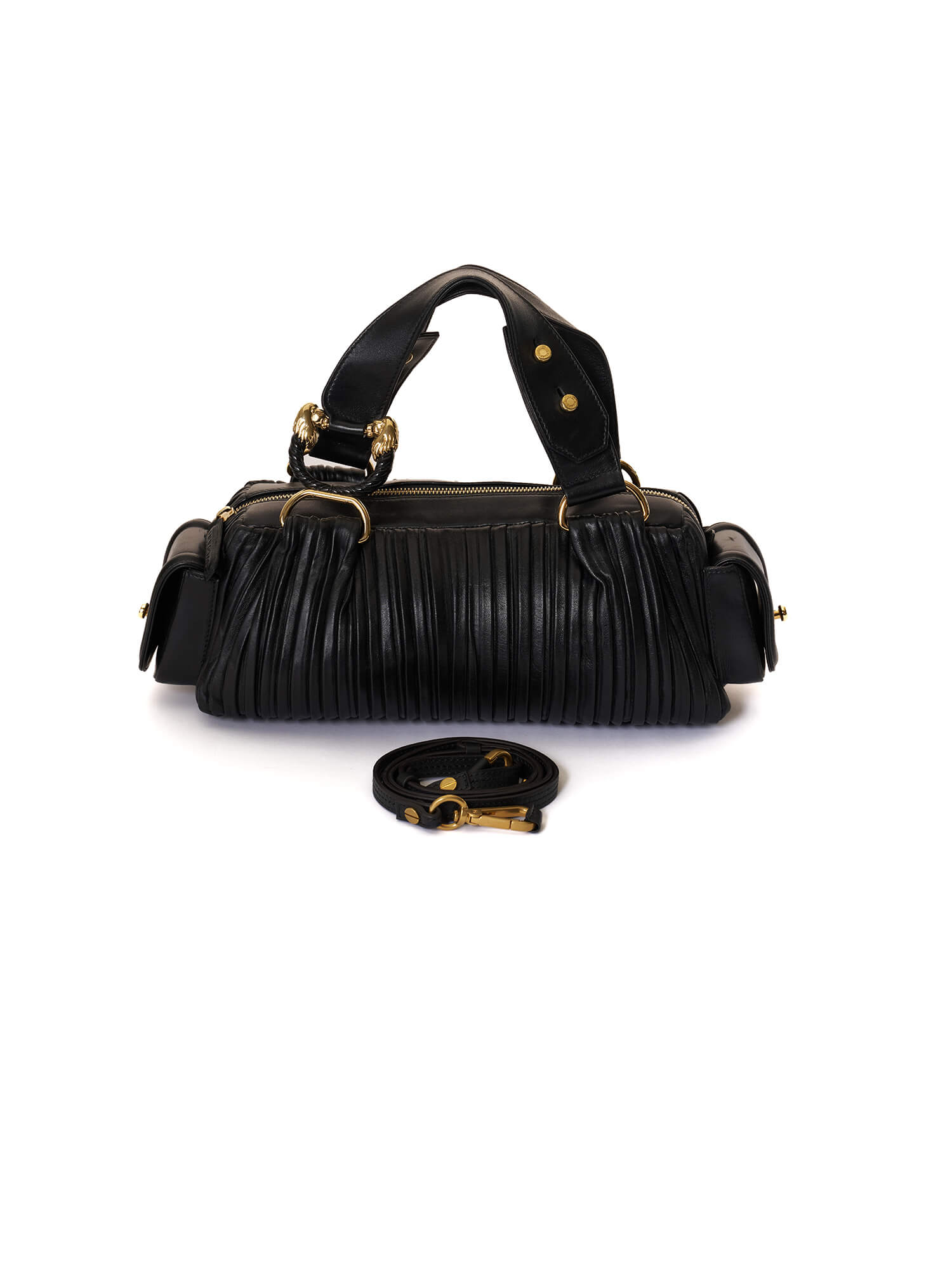 BVLGARI Leoni Pleated Black Leather Satchel Bag