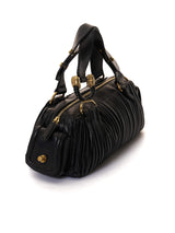 BVLGARI Leoni Pleated Black Leather Satchel Bag