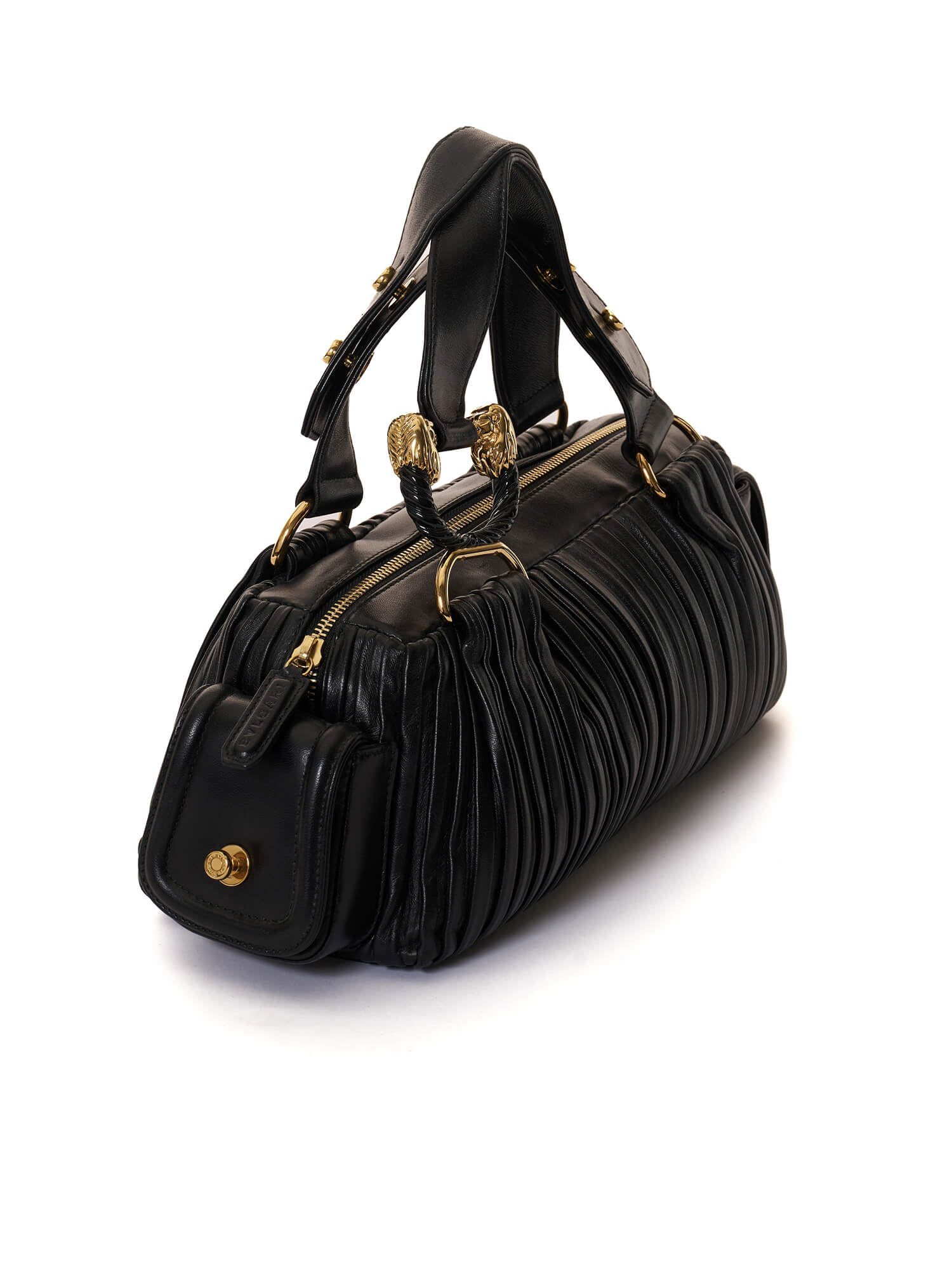 BVLGARI Leoni Pleated Black Leather Satchel Bag