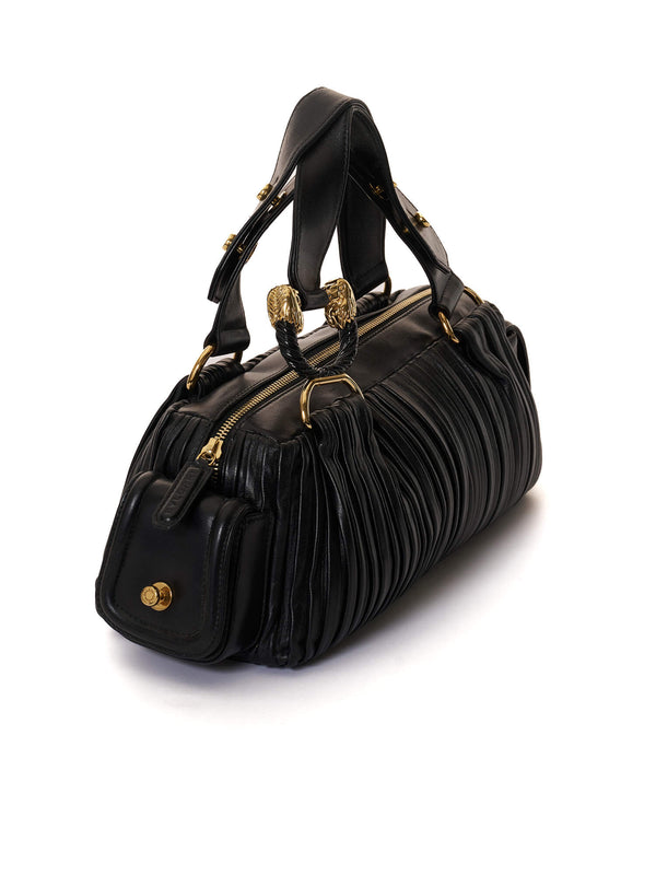 BVLGARI Leoni Pleated Black Leather Satchel Bag