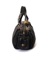 BVLGARI Leoni Pleated Black Leather Satchel Bag