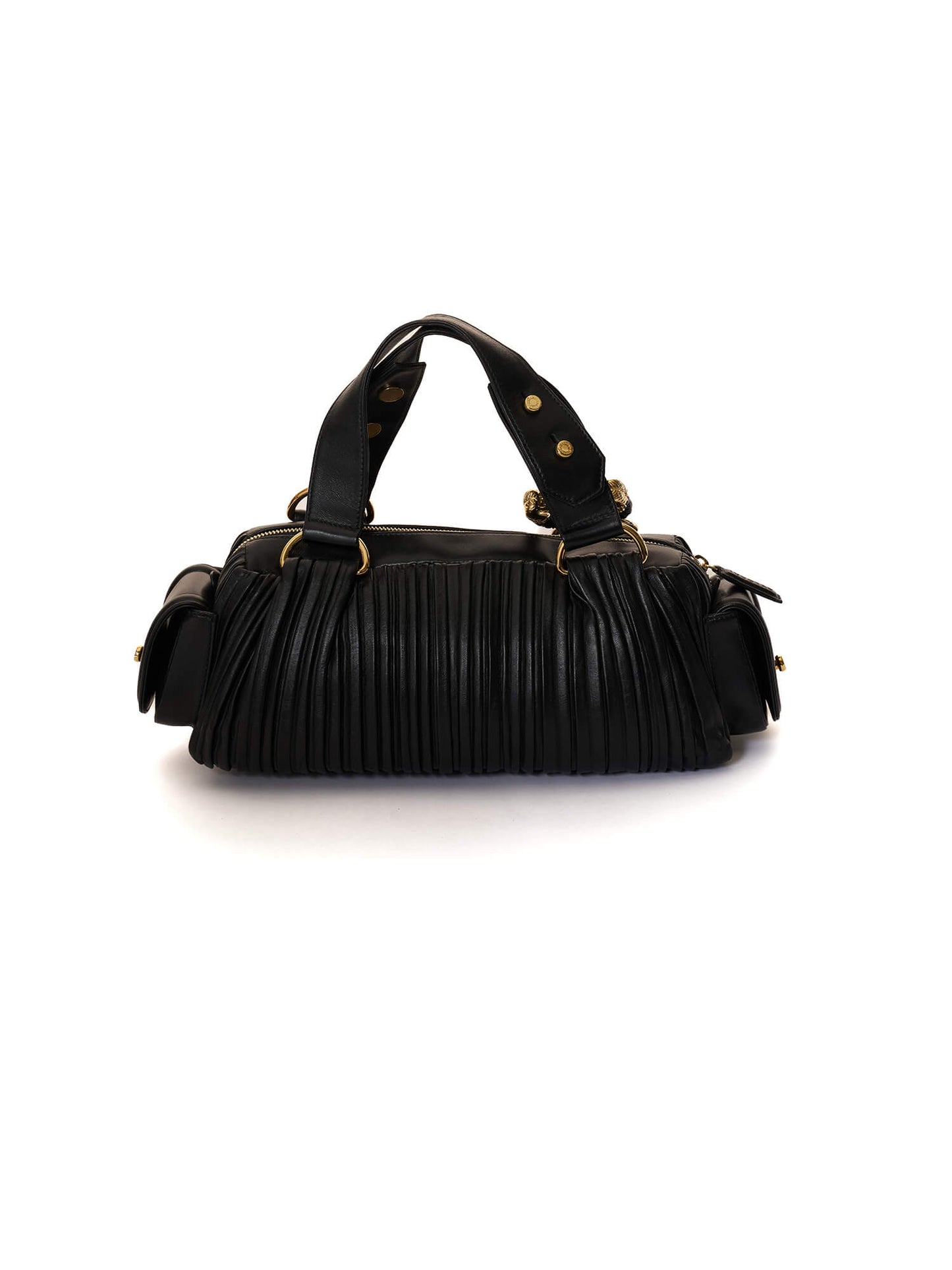 BVLGARI Leoni Pleated Black Leather Satchel Bag