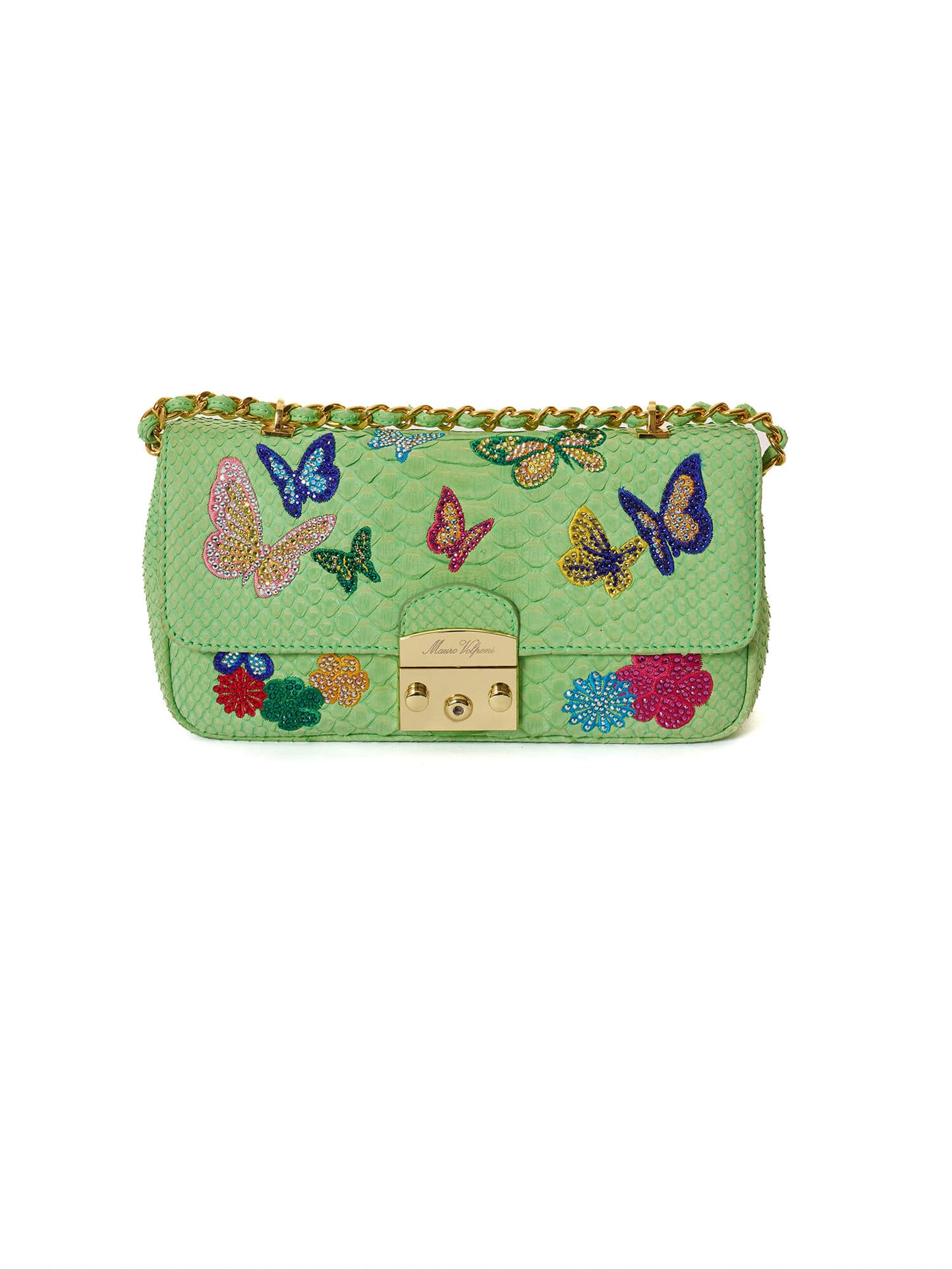 Mauro Volponi Butterfly Crystal-Appliqué Python Flap Bag