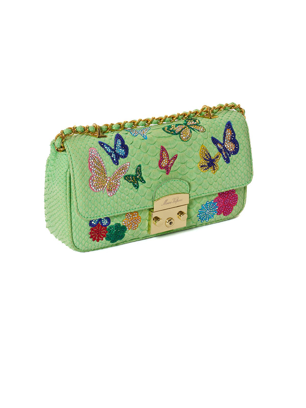 Mauro Volponi Butterfly Crystal-Appliqué Python Flap Bag