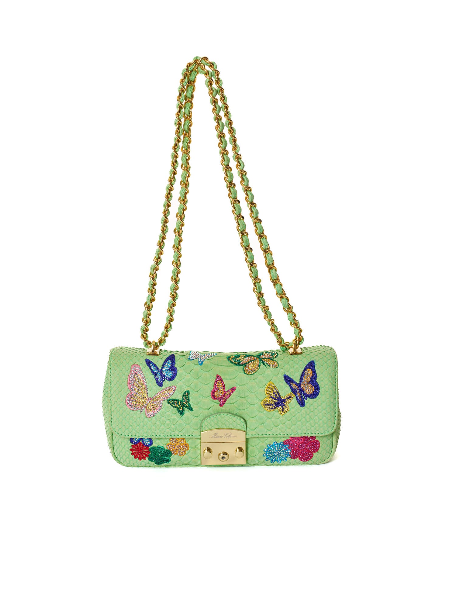 Mauro Volponi Butterfly Crystal-Appliqué Python Flap Bag