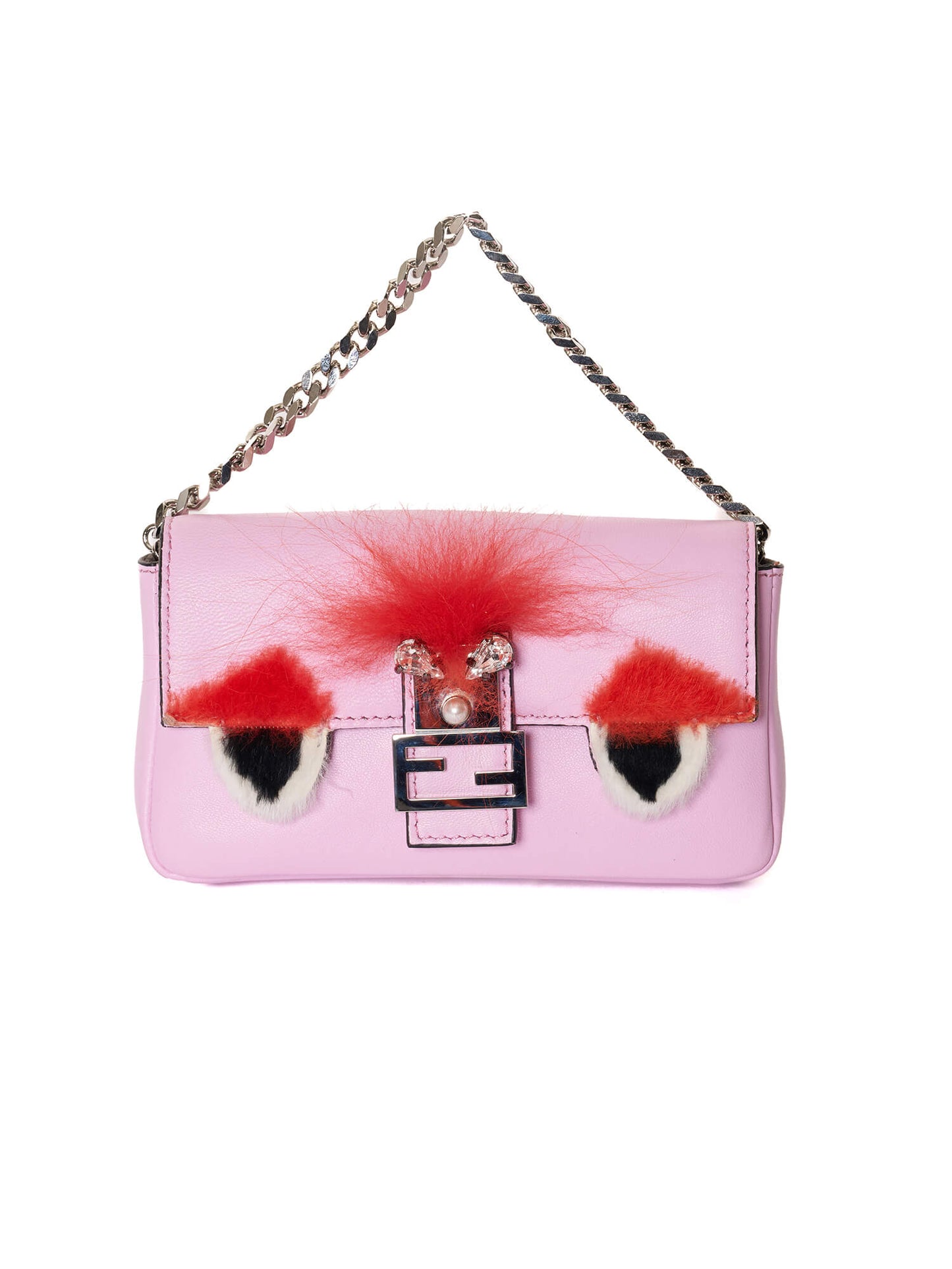 Fendi Leather and Fox Fur Micro Buggie Baguette Bag