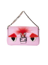Fendi Leather and Fox Fur Micro Buggie Baguette Bag