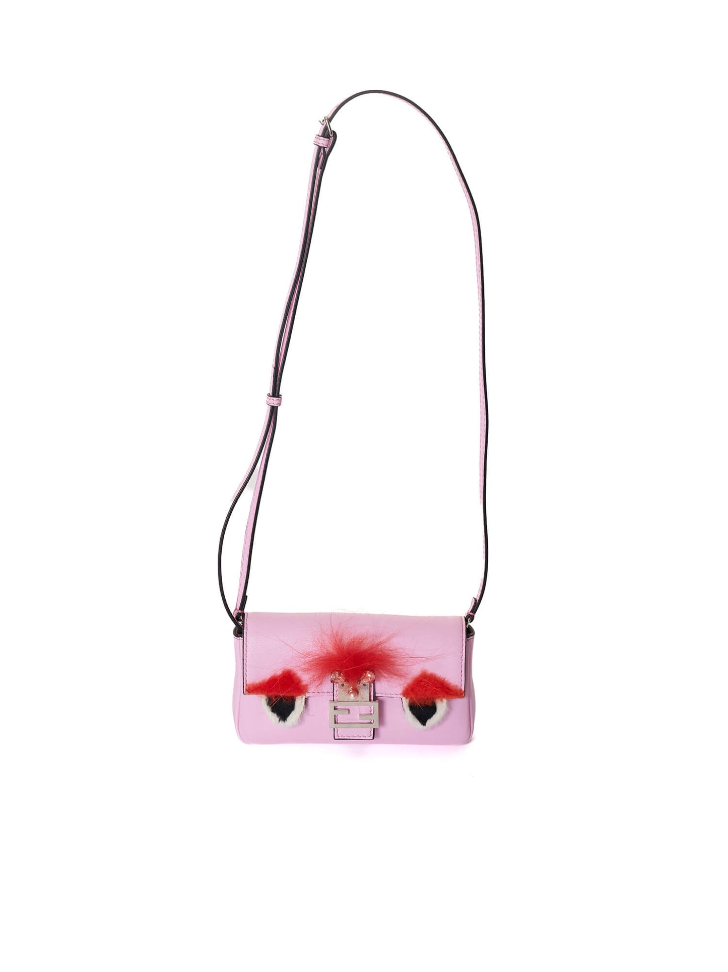 Fendi Leather and Fox Fur Micro Buggie Baguette Bag