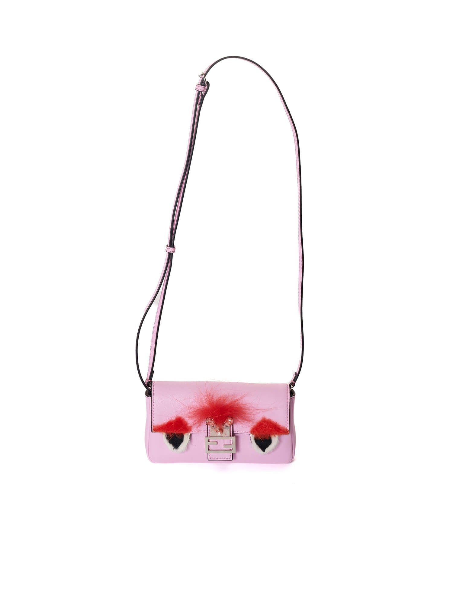 Fendi Leather and Fox Fur Micro Buggie Baguette Bag