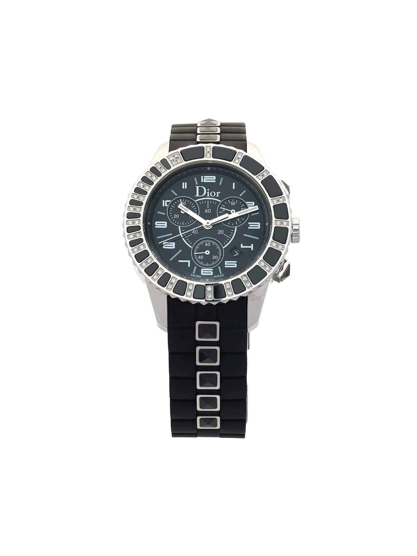 Dior Black Stainless Steel Rubber Diamond Christal CD11431E Women's Wristwatch 38 mm