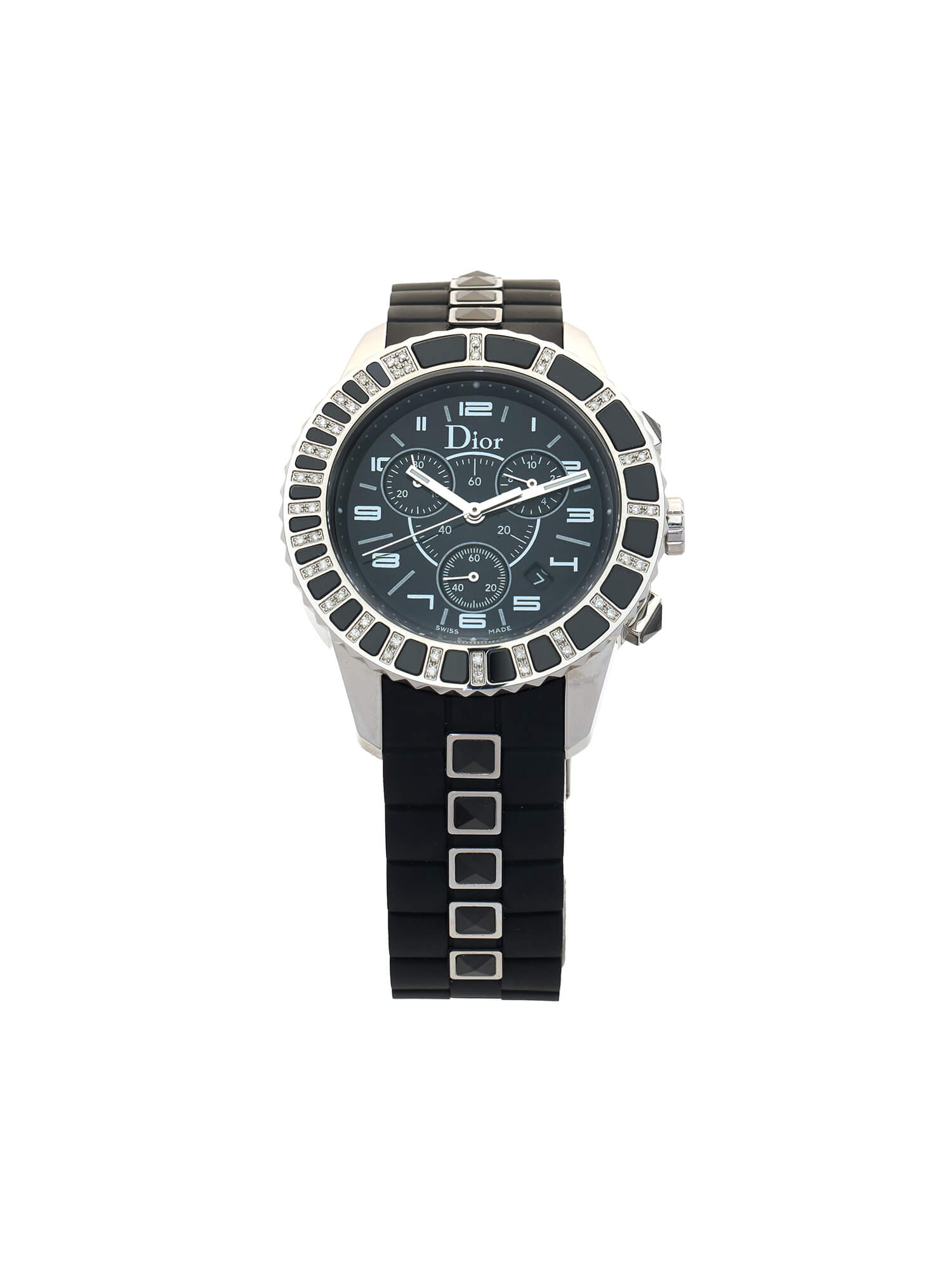 Dior Black Stainless Steel Rubber Diamond Christal CD11431E Women's Wristwatch 38 mm