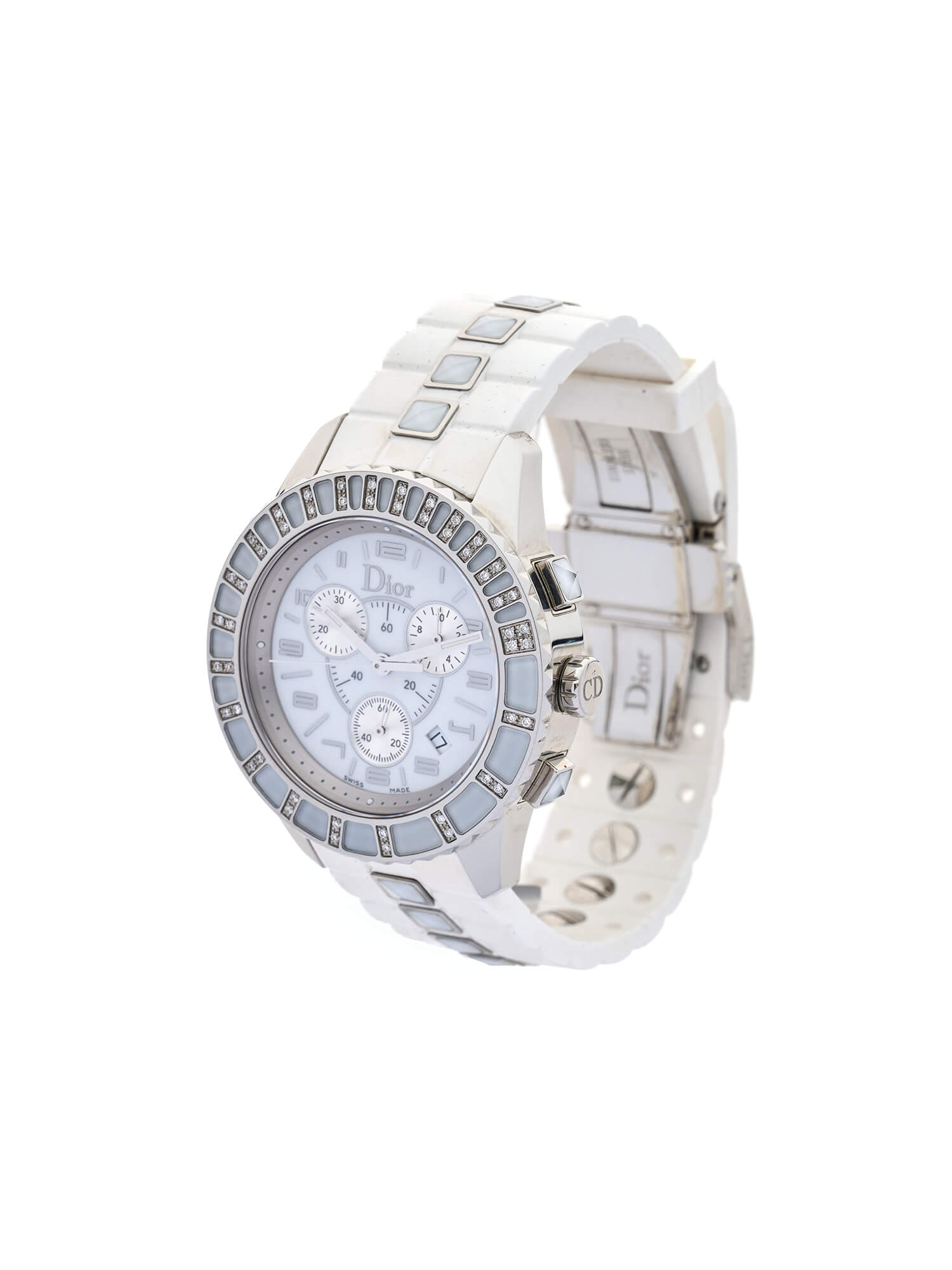 Dior White Stainless Steel Christal CD114311 Women's Wristwatch 38 mm