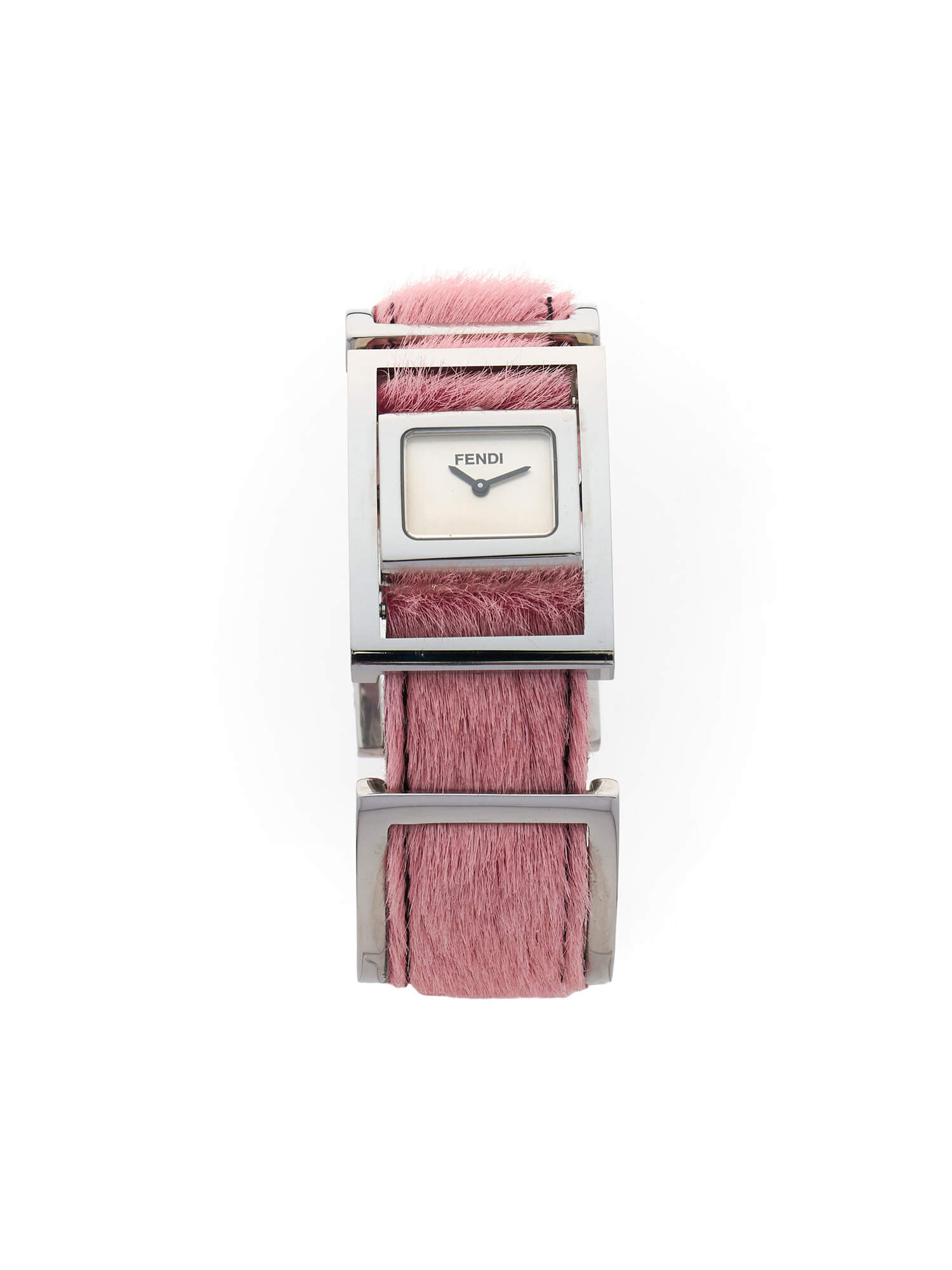 FENDI Reversible Quartz Watch | Steel | Pink Fur & Leather Strap